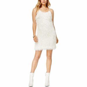 GLAMOROUS White Shaggy Eyelash Fringe Slip Sheath Dress NWT Size Large